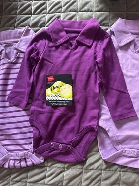 Hanes Kids Purple Long-Sleeve Collared One-Piece Bodysuit